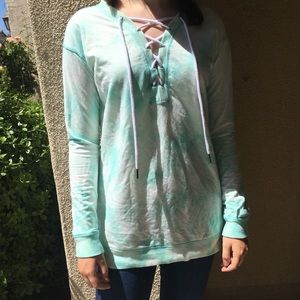 Aqua Lace up Juniors Hoodie
